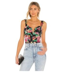 For Love and Lemons Floral V Neck Bodysuit 2X Feminine Romantic Sexy Coquette